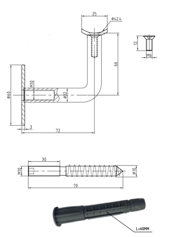 Gelænderholder Ø42,4 mm Sort Stål S111