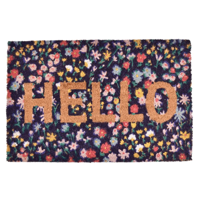 Kokosmåtte 40x60 cm Multifarvet med "HELLO" Tryk