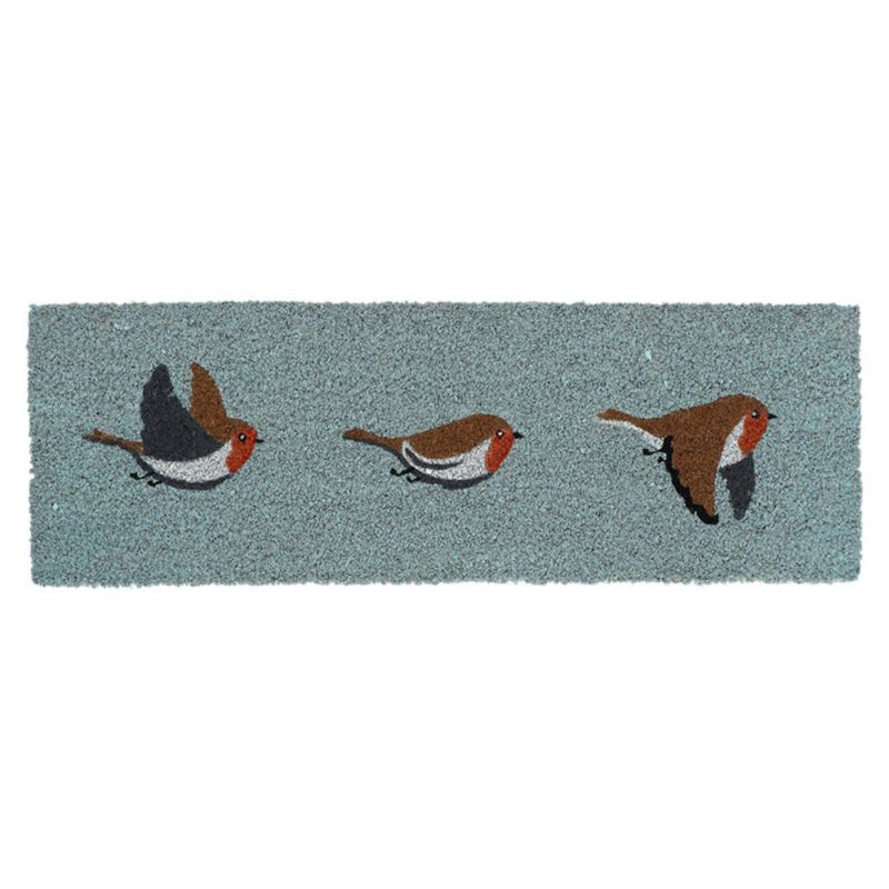 Dørmåtte Kokosfiber Fuglemotiv Blå 25x75 cm