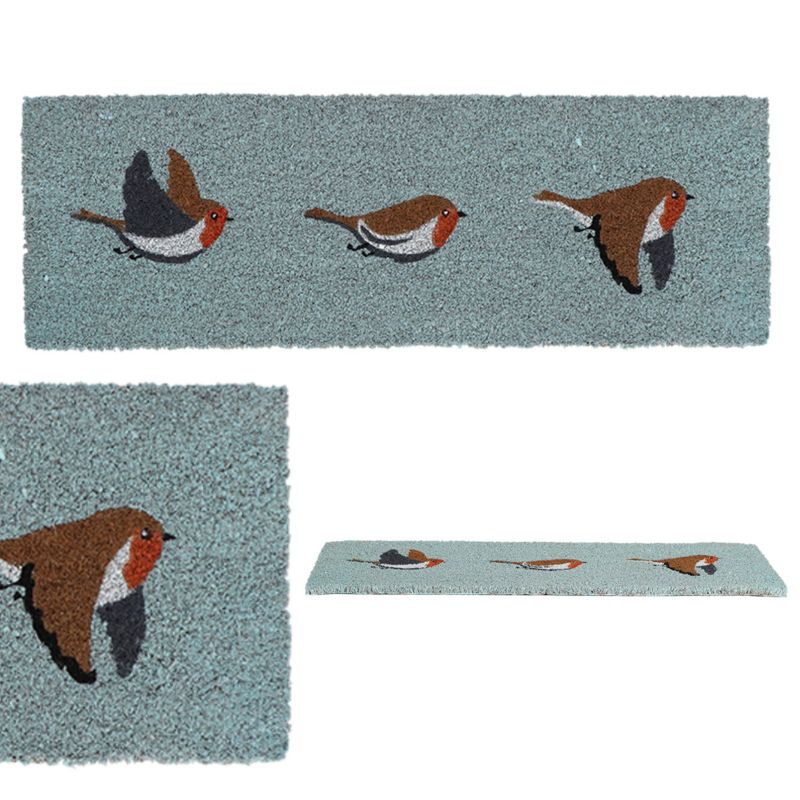 Dørmåtte Kokosfiber Fuglemotiv Blå 25x75 cm