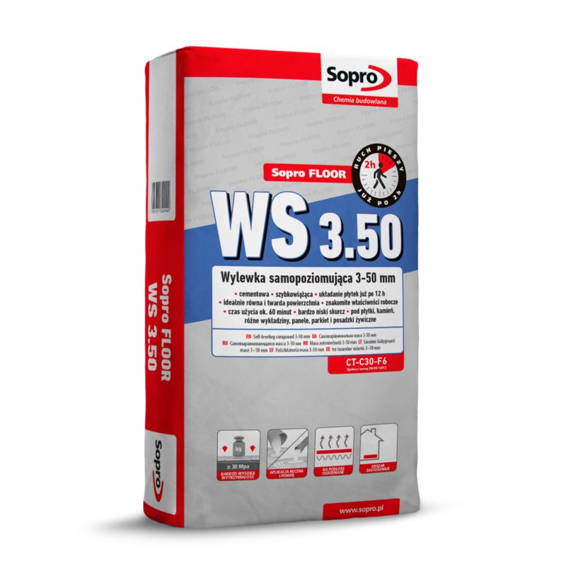 Selvnivellerende Spartelmasse WS 3-50 mm 25 kg Grå