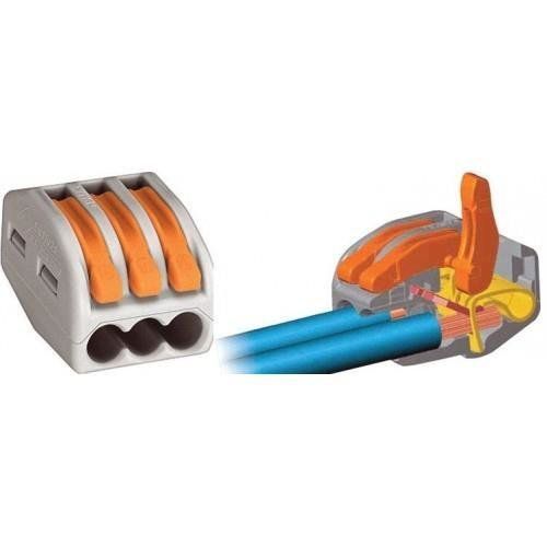 Wago universel hurtigklemme med frigørelsesarm 3x0,08-4 mm² 222-413 50 stk