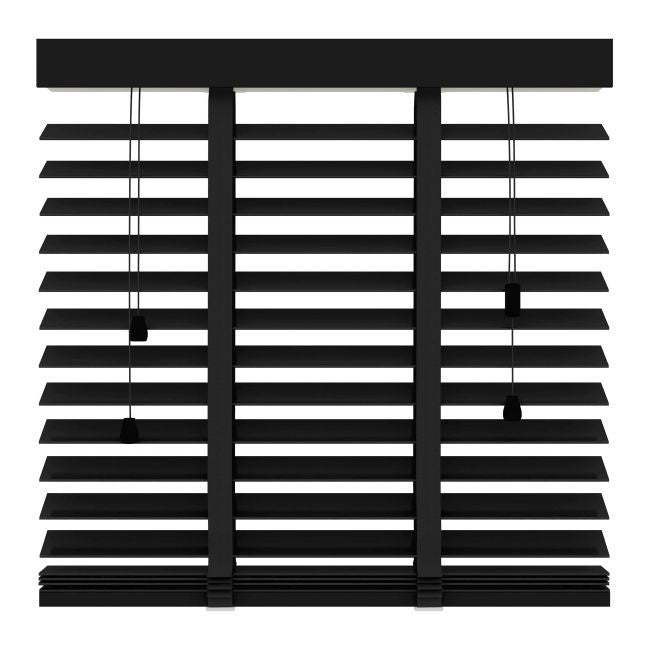 Sort træpersienne 180 x 220 cm med 50 mm brede lameller