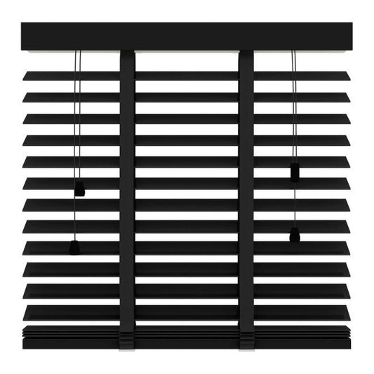 Sort træpersienne 180 x 220 cm med 50 mm brede lameller