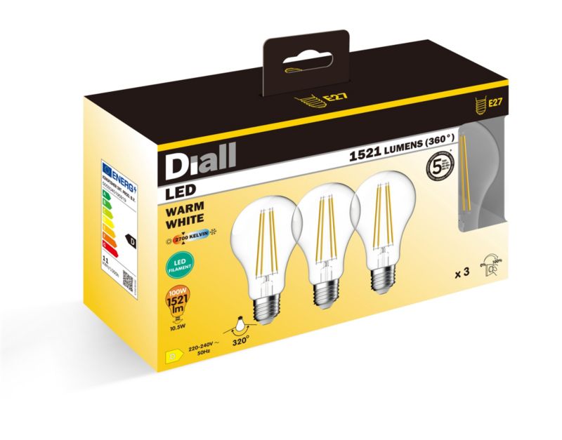 LED-pære Diall A70 E27 1521 lm 2700 K DIM 3 stk.