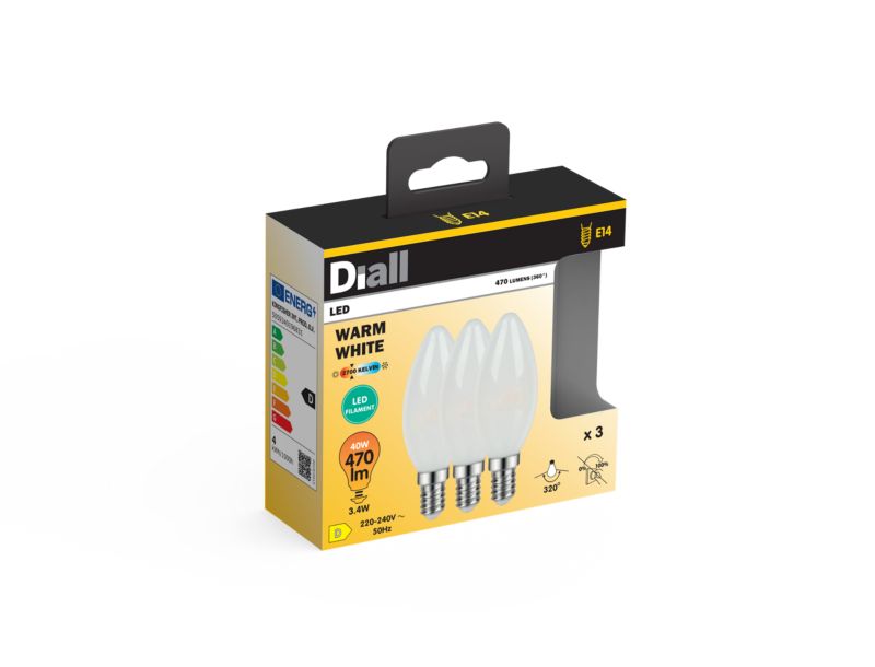 LED-pære Diall Filament C35 E14 470 lm 2700 K 3 stk.