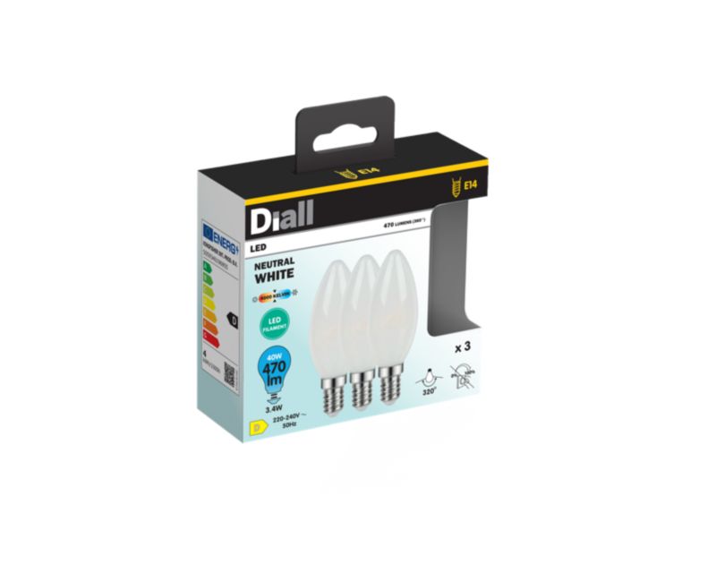 LED-pære Diall Filament C35 E14 470 lm 4000 K 3 stk.