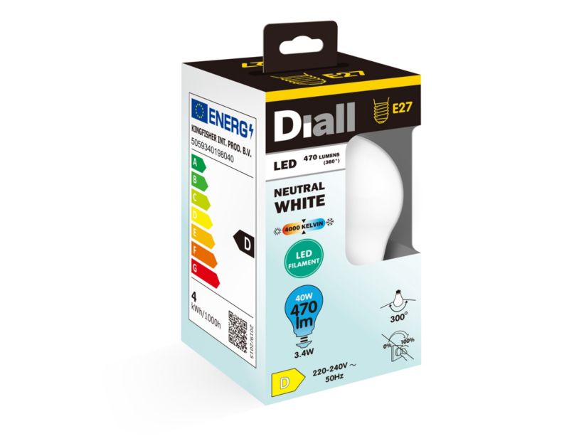 LED-pære Diall P45 E27 470 lm 4000 K mælkehvid