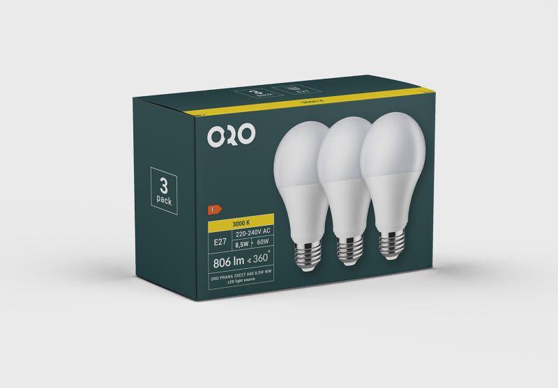 LED-pære DPM A60 806 lm 3000 K 3 stk.