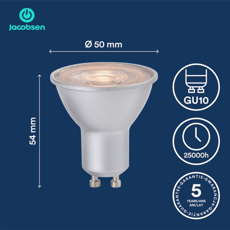 LED-pære Jacobsen GU10 180 lm 2700 K 36D Sølv