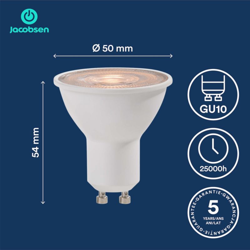 LED-pære Jacobsen GU10 345 lm 2700 K 36D Hvid 6 stk.