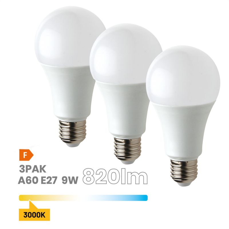 LED-pære A60 E27 9 W 3000 K 3 stk.