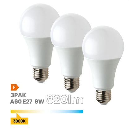 LED-pære A60 E27 9 W 3000 K 3 stk.