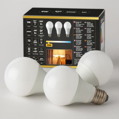 LED-pære A60 E27 9 W 3000 K 3 stk.