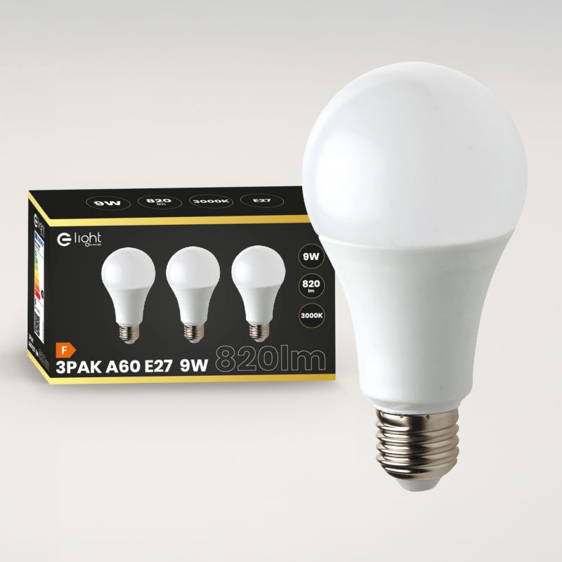 LED-pære A60 E27 9 W 3000 K 3 stk.