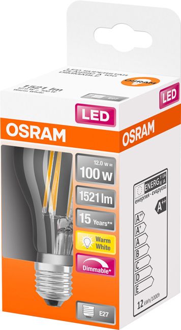 Osram A100 LED-pære E27 12 W 1521 lm klar varm hvid DIM