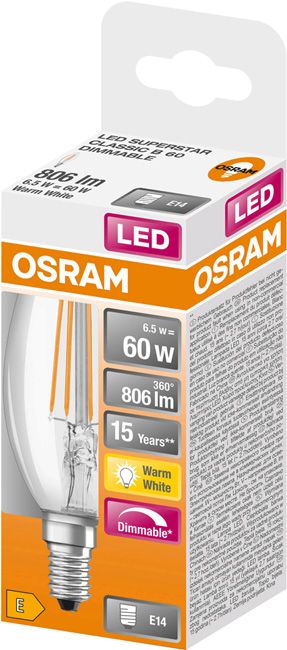 Osram LED-pære B60 E14 806 lm 2700 K filament klar