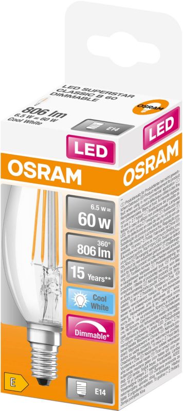 Osram LED-pære B60 E14 806 lm 4000 K filament klar