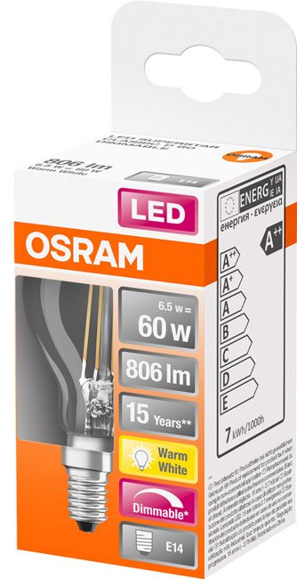 LED-pære E14 6,5 W 806 lm Gennemsigtig Varm Hvid Dæmpbar