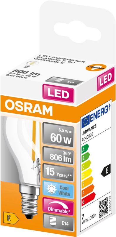 Osram LED-filamentpære P60 E14 806 lm 4000 K filament DIM