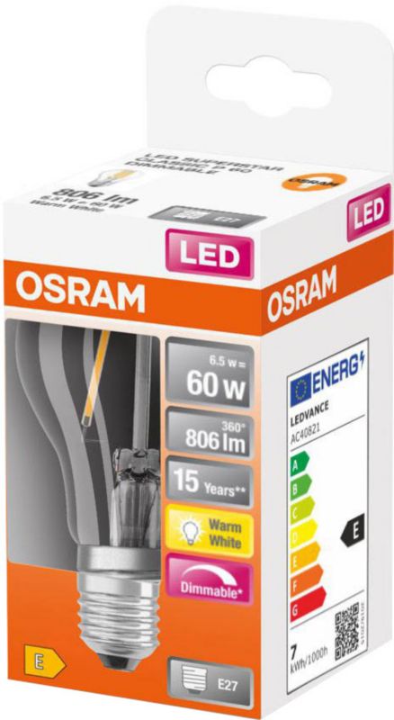 Osram LED-pære Filament P60 E27 806 lm 2700 K filament DIM