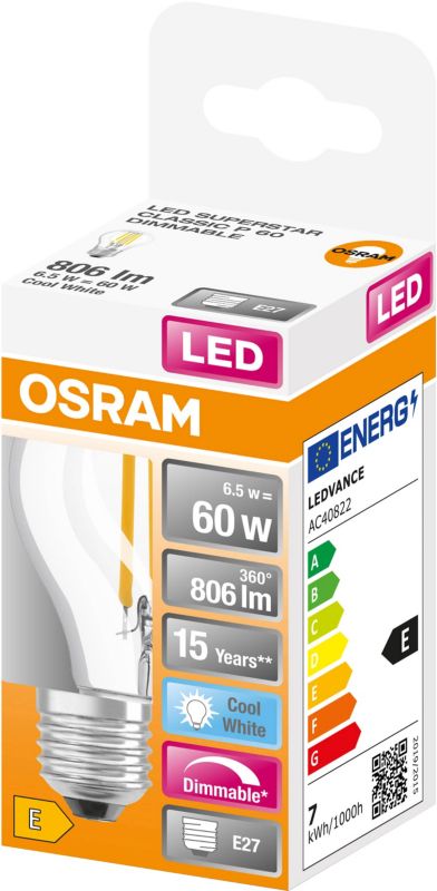 Osram LED-pære Filament P60 E27 806 lm 4000 K filament DIM