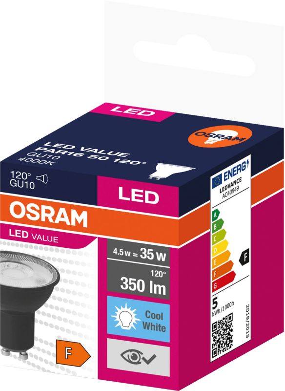 LED-pære Osram GU10 350 lm 4000 K 120° mat-sort