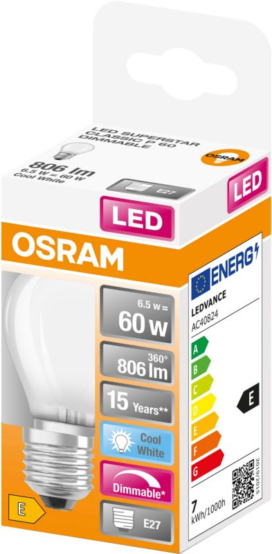 Osram P60 LED-pære E27 806 lm 4000 K mælkeagtig DIM