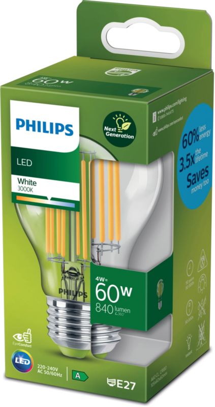 Philips LED-pære A60 E27 840 lm 3000 K