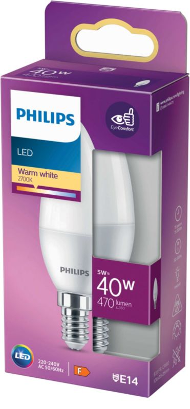 Philips LED-pære B35 E14 470 lm 2700 K