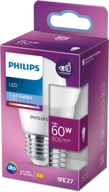 Philips LED-pære E27 P48 806 lm 6500 K