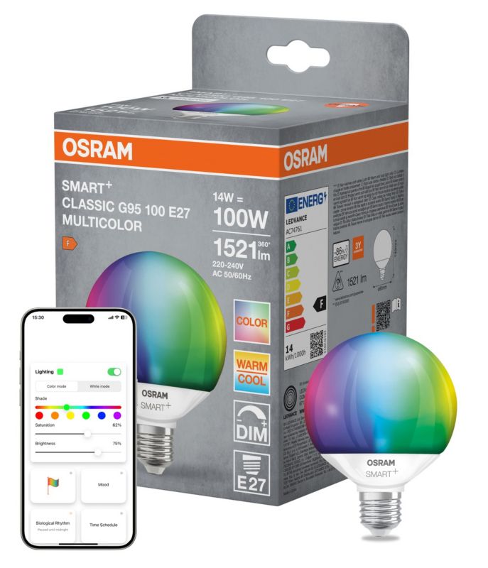 Smart LED-pære G95 E27 1521 lm RGBW