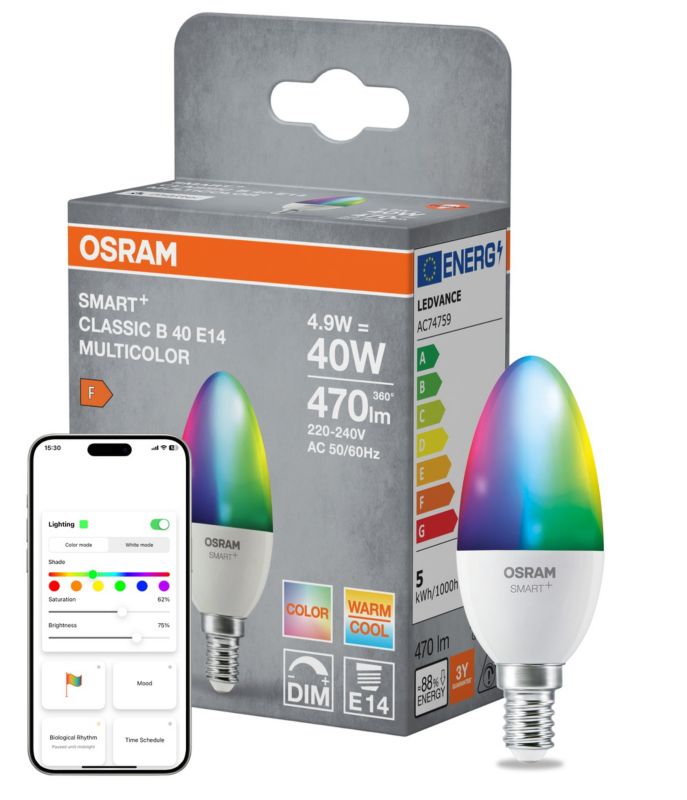 Smart LED-pære B40 E14 470 lm RGBW