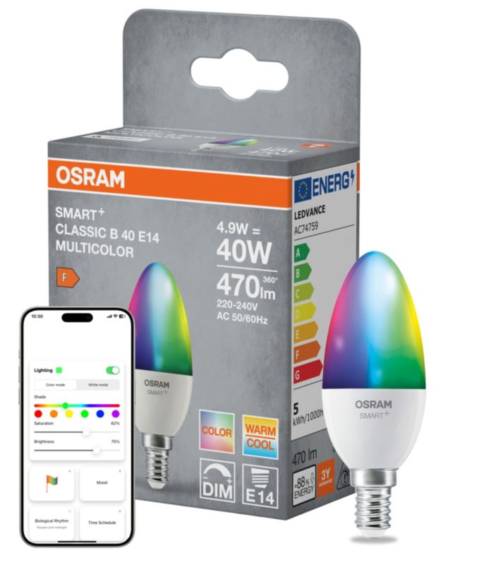 Smart LED-pære B40 E14 470 lm RGBW