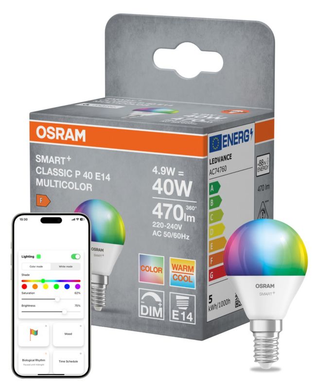 Smart LED-pære P40 E14 470 lm RGBW
