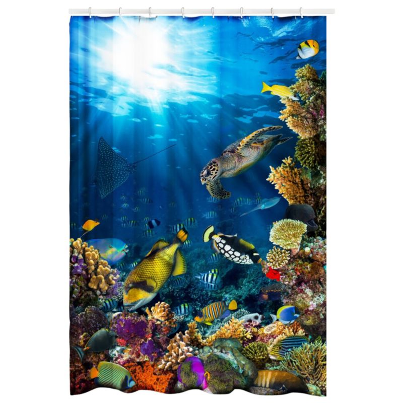 Tekstil Bruseforhæng 180x200 cm Aquarium/Rafa Blå med Kroge