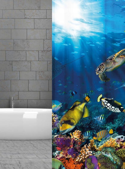 Tekstil Bruseforhæng 180x200 cm Aquarium/Rafa Blå med Kroge