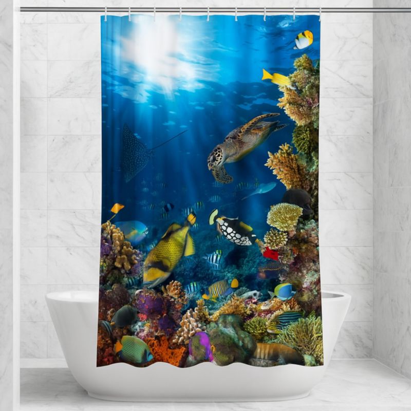 Tekstil Bruseforhæng 180x200 cm Aquarium/Rafa Blå med Kroge