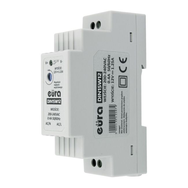 DIN-skinne strømforsyning 15 W 12 V 1,25 A DC