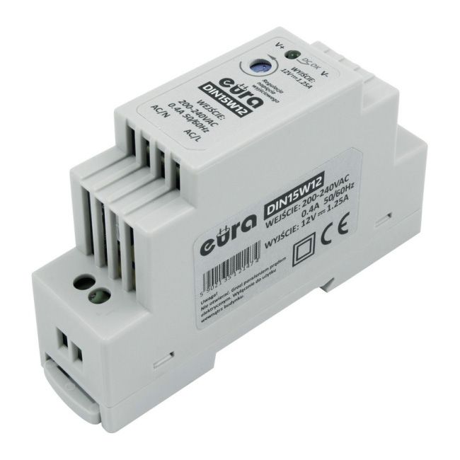 DIN-skinne strømforsyning 15 W 12 V 1,25 A DC