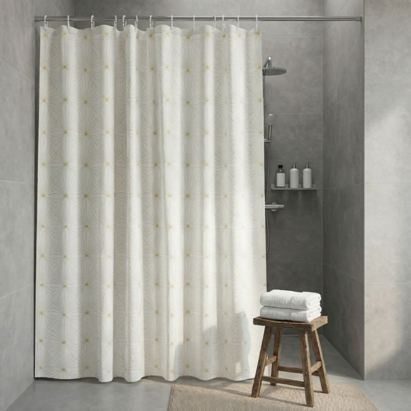 Bruseforhæng 180x200 cm Hvid med Gyldent Art Deco-Mønster | 5059340202983