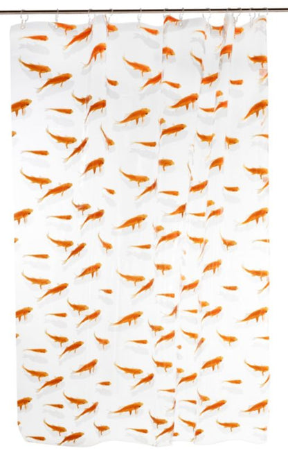 Brusebadsforhæng 180 x 200 cm Guld Fisk Gennemsigtig og Orange