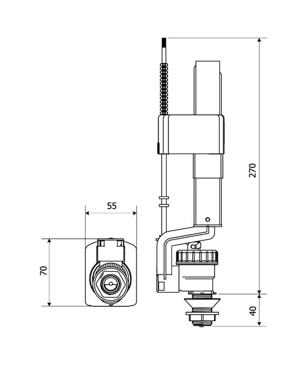 Bundventil til toilet 1/2" PP 31 cm hvid