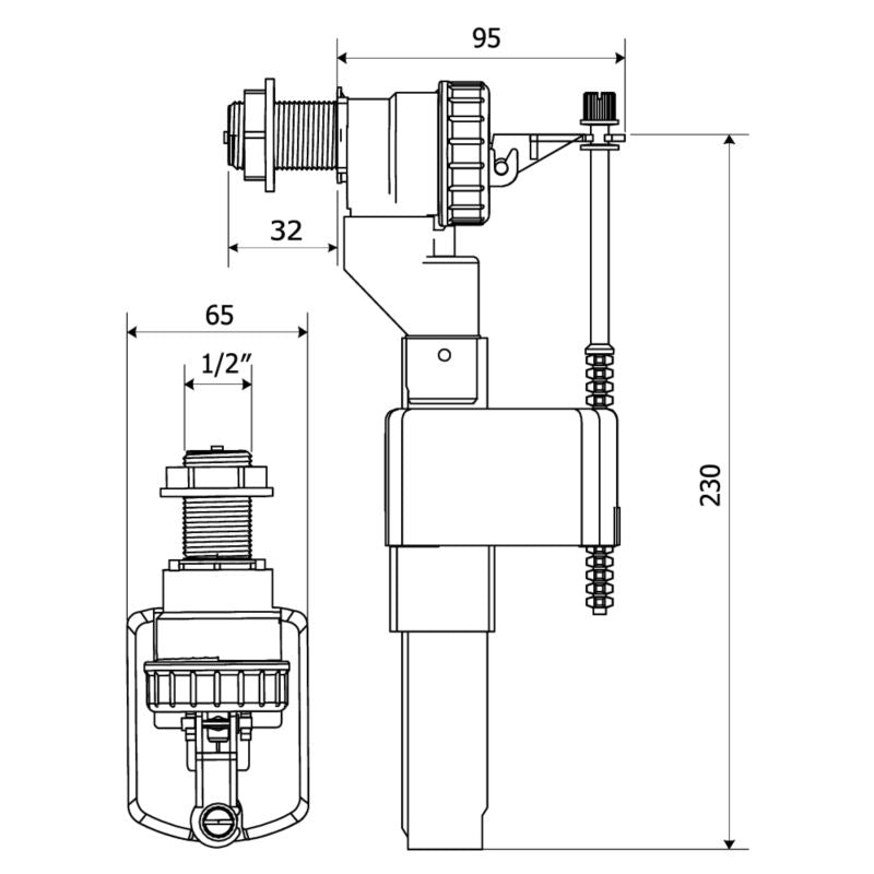 Toiletfyldningsventil ZN2 3/8" Side Tilslutning ABS Hvid 350/ZN2/110-00-T0