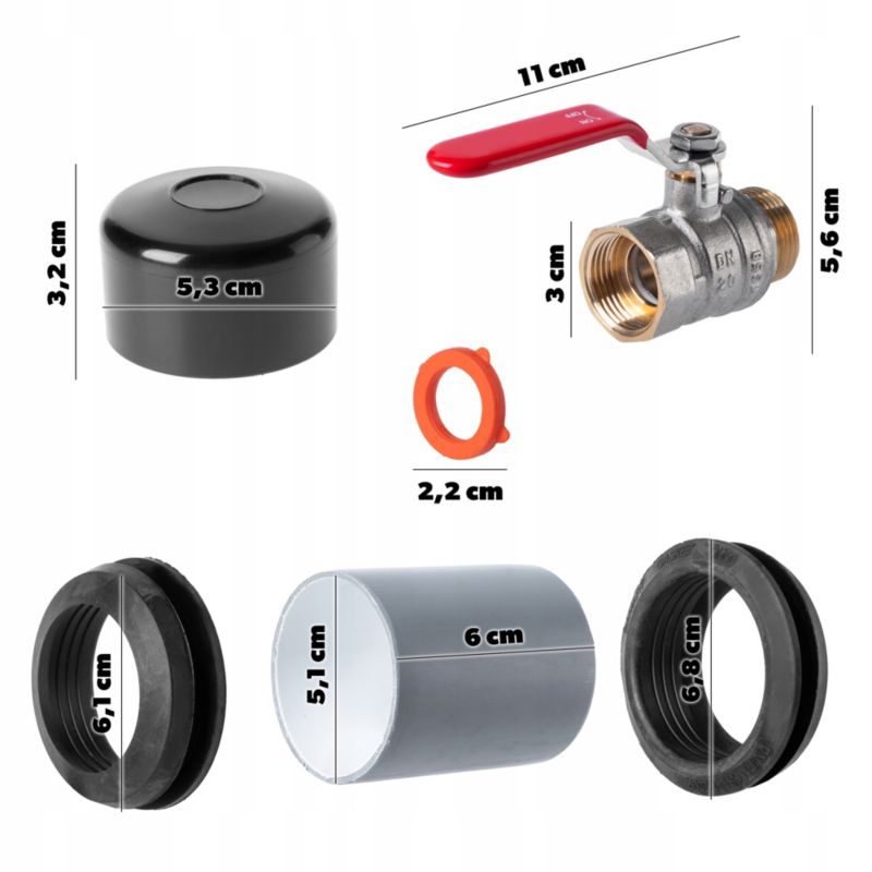 KADAX Tilslutningsventil Sæt til Lodret Regnvandstank med Hane