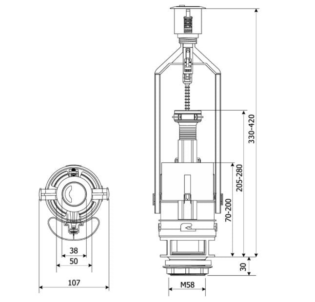 Toiletudskylningsventil 3/6 L Krom 107 mm 330-420 mm