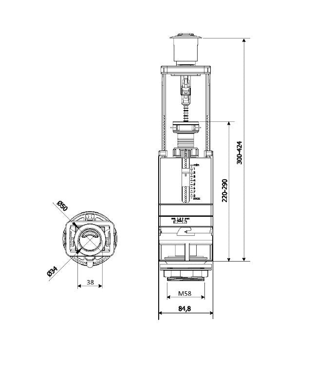 Toiletspuleventil 3/6 L Duo Max Hvid 42,4 cm
