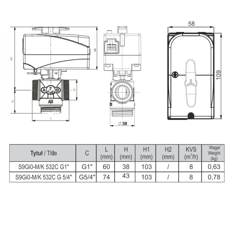Trevejs Omskifterventil med Aktuator 5/4" CM-3D-032-F