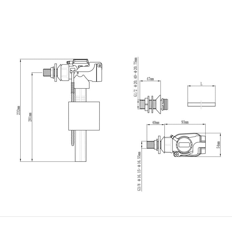 Sideindløbs-påfyldningsventil 1/2" og 3/8" Hvid | 5059340756721