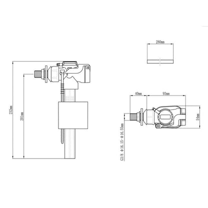 Sideindtagsfyldeventil 3/8" Hvid 23,2 cm